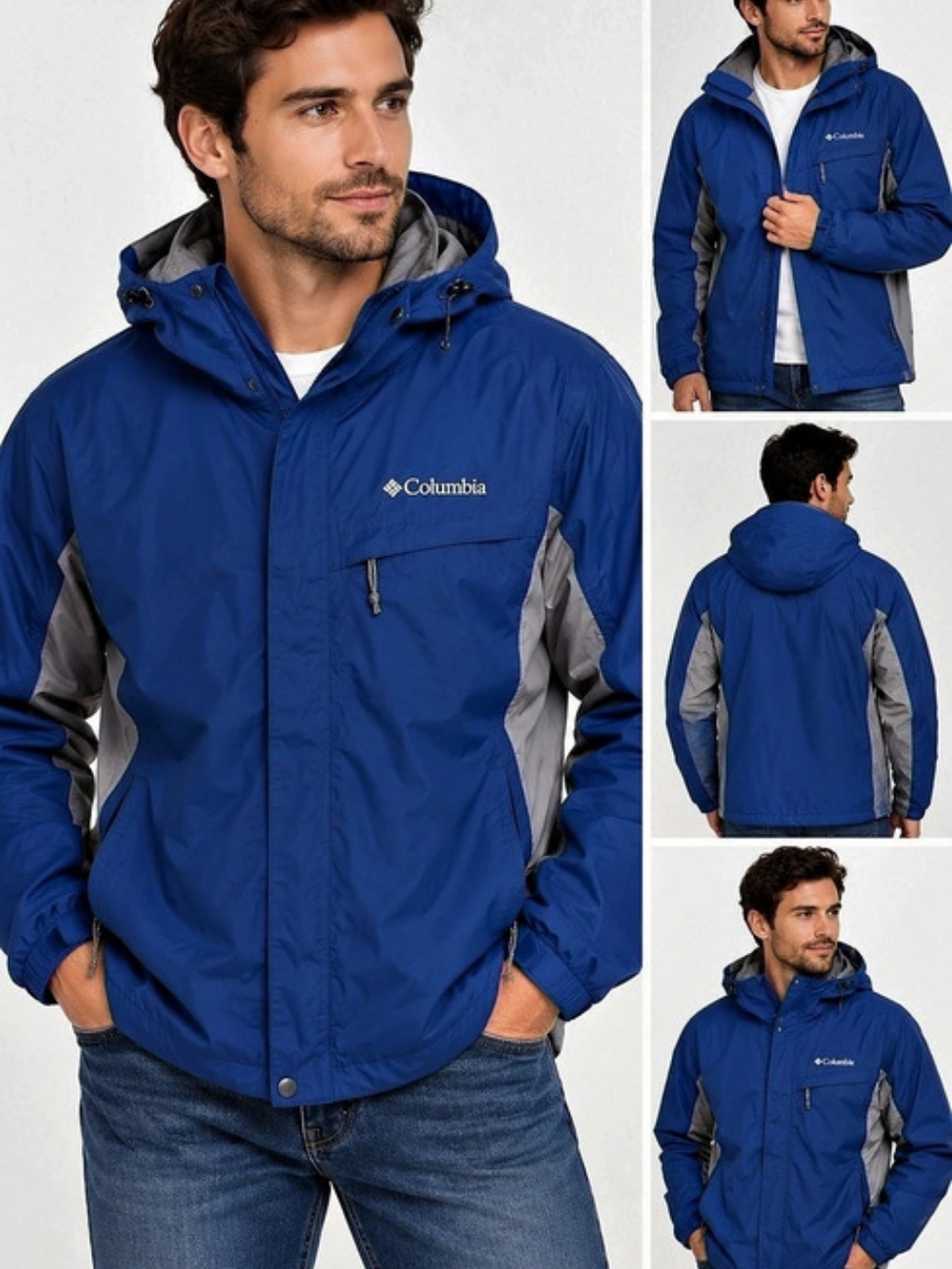 Columbia Blue Gray Hooded Jacket Size Large